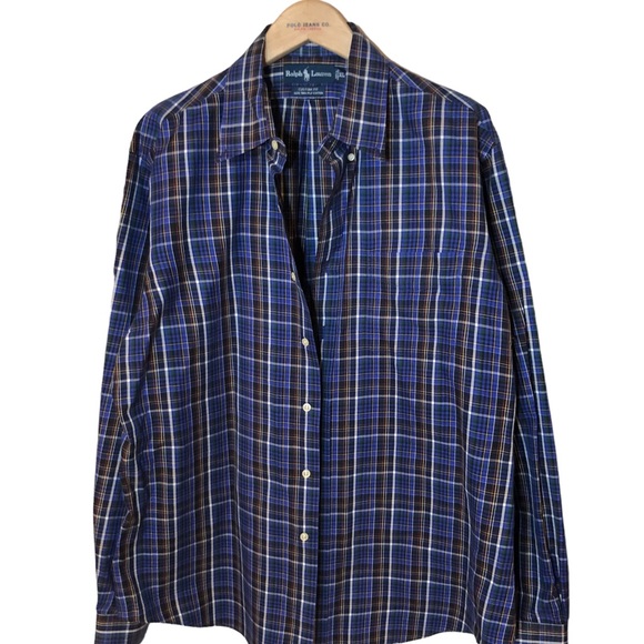 VTG Ralph Lauren Custom Fit Plaid Long Sleeve Button Up 100% Two-Ply Cotton XL - Picture 8 of 8
